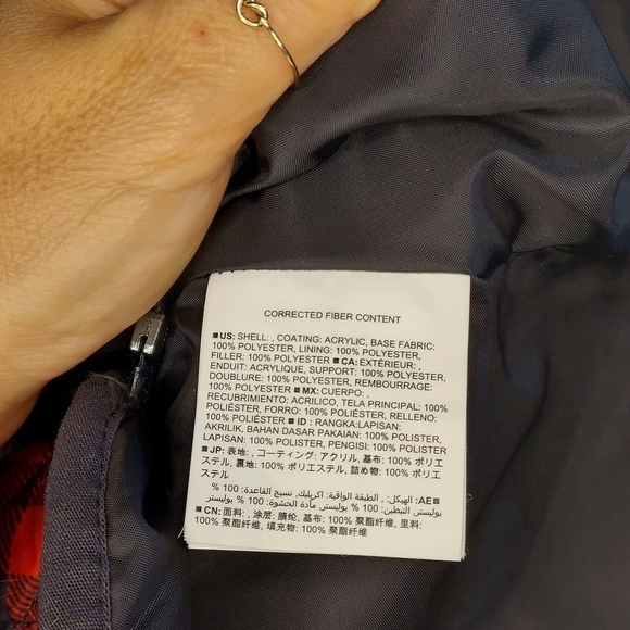 Old Navy vest red black check print quilted full zip pockets ribbed collar S - Picture 6 of 10